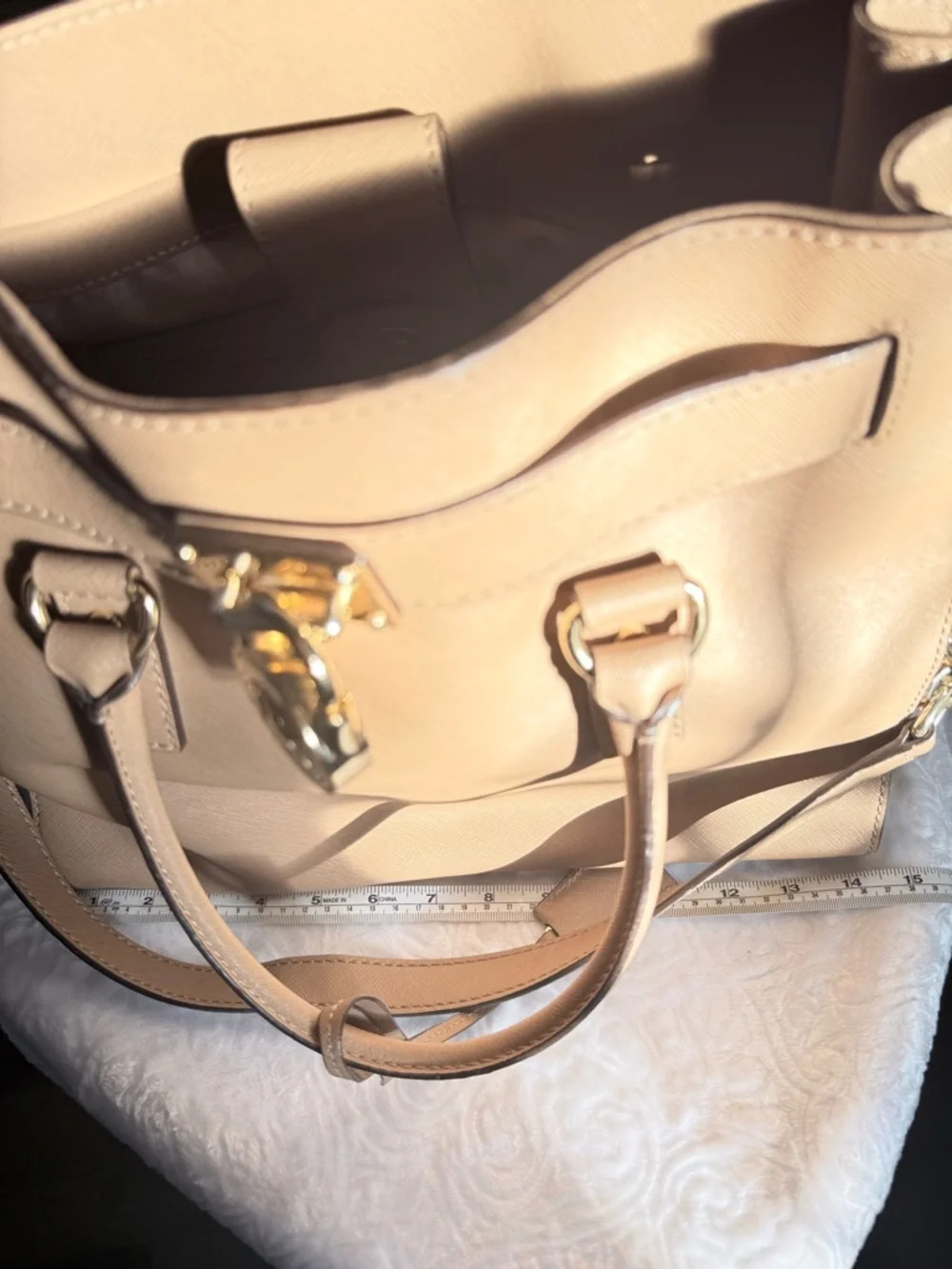 Michael Kors Blush Pink Hamilton Tote Bag Gold Lock Key Saffiano Leather